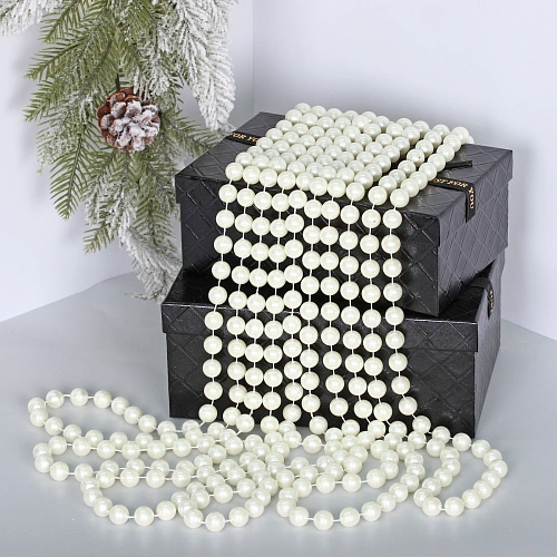 Бусы на ёлку 10 м "Жемчуг" d-14 мм, Белый (на бобине)