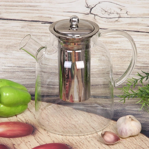 Чайник заварочный стеклянный 1800мл Хай-Тек с металлическим ситом высокий_4