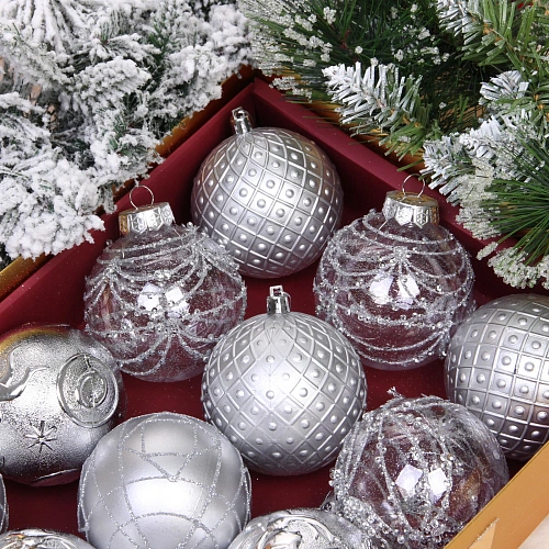 Новогодние шары Зимняя нежность 8 см (набор 12 шт), Серебро_4