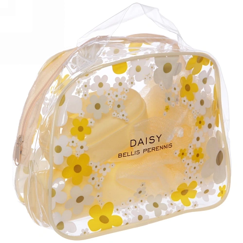 Набор банный дорожный 4шт Traveler - Ромашки, микс 3 цв, (мочалка, футляр 2шт, расческа), 2015,58,5_7