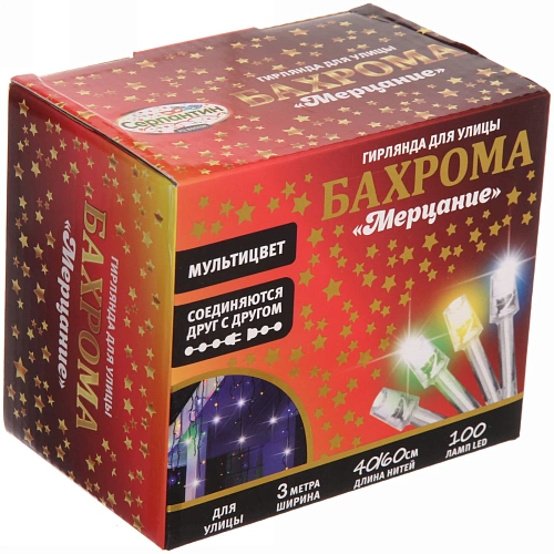 Гирлянда для улицы БАХРОМА Мерцание ш3м в4060см 100 ламп LED, прозрпровод, Мультицвет (возможность соединения)_7