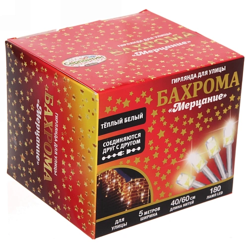 Гирлянда для улицы БАХРОМА Мерцание ш5м в4060см 180 ламп LED, прозрпров, Теплый белый (возможность соединения)_10
