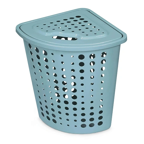 Корзина для белья Молетта 45л угловая с крышкой бирюзовая С705БИР