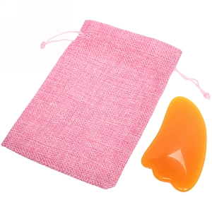 Массажер для лица и шеи декольте Лопатка "Gua sha", волна, цвет кораловый, в холщевом мешочке,10*5см/25,3гр