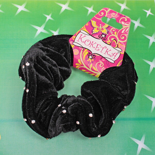Резинка для волос 1шт Кокетка - Your Radiance, цвет черный, парные стразы, d-12см _3