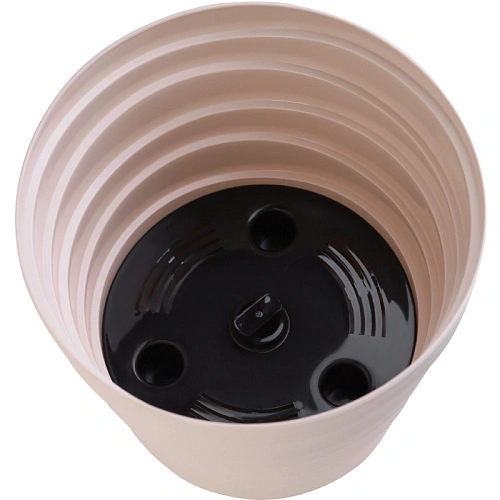 Кашпо для цветов пластиковое 0,9л d-13,2см Бархан Кремовый_3