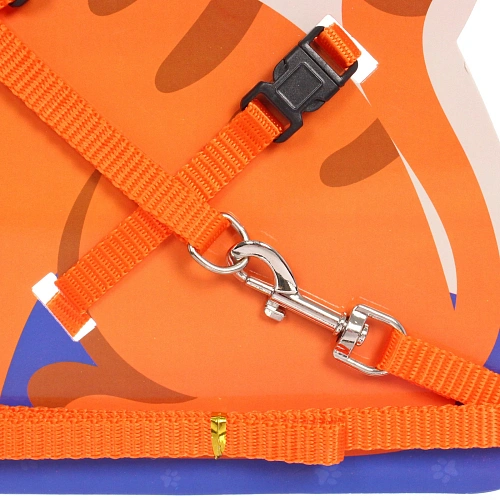 Шлейка с поводком Веселая прогулка 120см цвет оранжевый_3