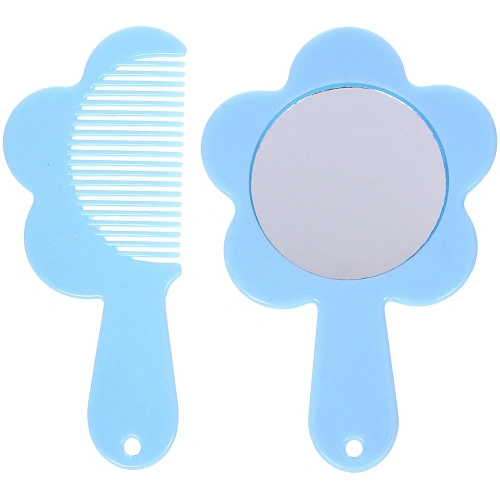 Расческа с зеркалом в наборе детские МИМИШКИ, котик, цвет лазурный, 11см _4