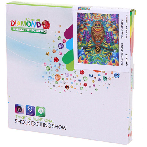 Алмазная мозаика на подрамнике с полным заполнением МИР ЯРКИХ КРАСОК, радужный филин, 2020 см_3