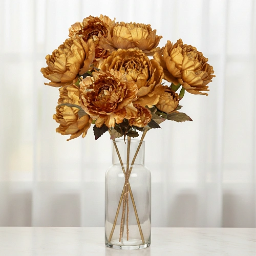 Искусственные цветы FLOWERS GLAMOUR 60см Пионы 2 цветка золотые_10