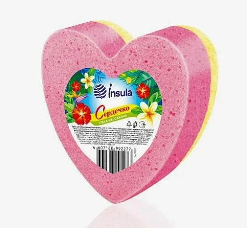 Губка для тела массажная INSULA Сердечко, цвет микс, 14*4,5*12см