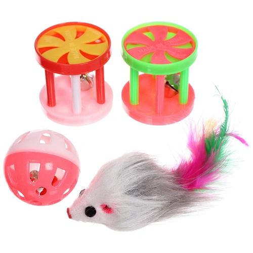 Игрушки в наборе 4шт для кошек МУРОЧКИН, цвет микс, с бубенчиками и мышка_3