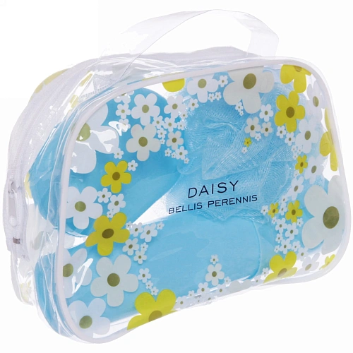 Набор банный дорожный 4шт Traveler - Ромашки, микс 3 цв, (мочалка, футляр 2шт, расческа), 2015,58,5_5