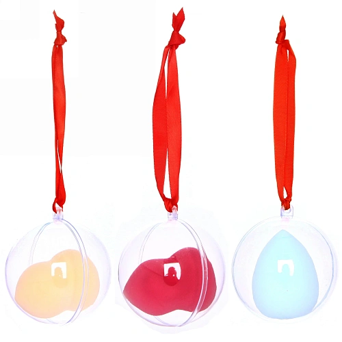 Спонж для контуринга в прозрачном шаре Новогоднее чудо, цвет микс,  на красной ленте, d-7см_4