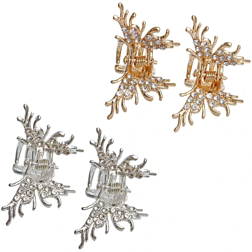 Заколка-краб для волос 2шт "AKS - DesignPRO", бабочки, цвет золото и хром, 4*2,5см