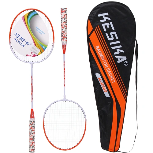Бадминтон в наборе K-232, 3 предмета 2 металлические ракетки 65 см, чехол,цвет синий,оранжевый_4