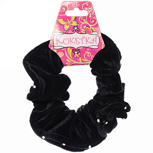 Резинка для волос бархатная "AKS - DesignPRO", цвет черный, парные стразы, d-12см