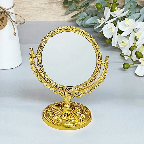 Зеркало настольное в пластиковой оправе "Версаль - Круг", цвет золото, двухстороннее, 18см