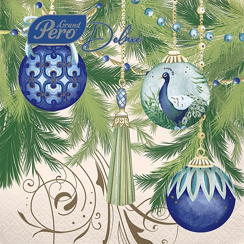 Салфетки бумажные 33*33 GrandPero Deluxe Роскошная ёлка, 3 слоя, 20л