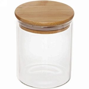 Банка для продуктов стеклянная 450мл "Хай-Тек" с бамбуковой крышкой 8,5*10см