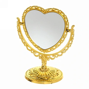Зеркало настольное в пластиковой оправе "Версаль - Сердце", цвет золото, двухстороннее, с увеличением, 21см 