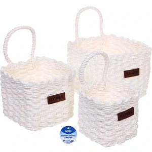 Корзинки интерьерные для хранения 3шт в наборе с петелькой "ЭЛЛОРИЯ", цвет белый, 12*11/15*14/16*17см (лейбл)