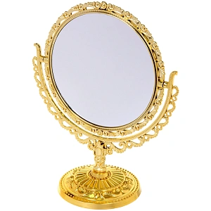 Зеркало настольное в пластиковой оправе "Версаль - Круг", цвет золото, двухстороннее, 24см. 