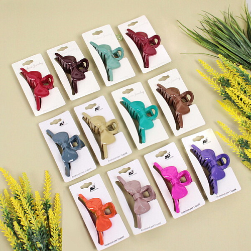 Заколка-краб для волос  на блистере Magic Gloss, бантик, микс 6 цветов, 11см (Кокетка)_3