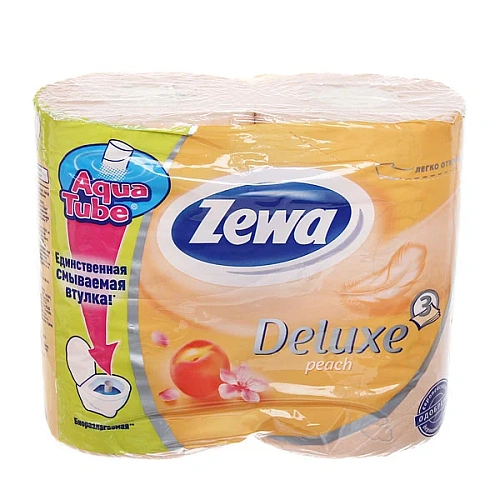 Бумага туалетная ZEWA ДЕЛЮКС 3 сл., 4 рул. ПЕРСИК 