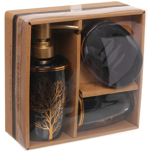 Набор для ванной из 3-х предметов керамический Дерево черный_3