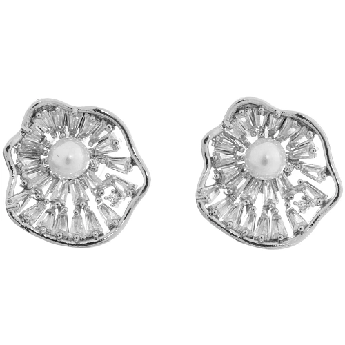 Серьги из гиппоалергенного металла со стразами ПАЛУМНА, ракушка, цвет золото и серебро, 1,3-dсм_8