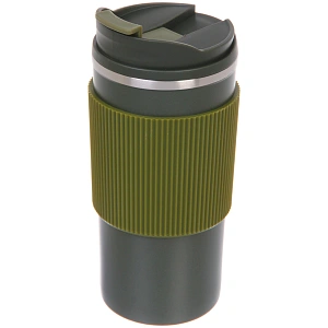 Термокружка 450мл "Стиль" с силиконовой вставкой, цвет зеленый