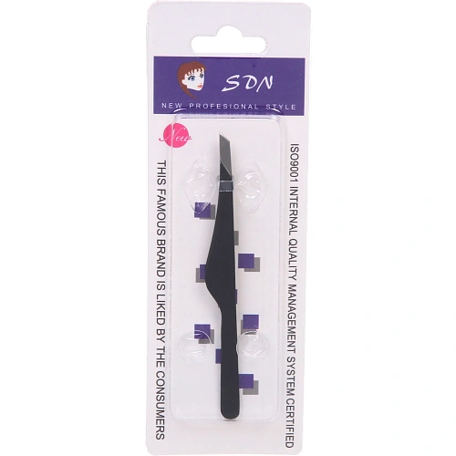 Пинцет для бровей из нержавеющей стали на блистере Bon Kapriz, скошеный, цвет черный, 9,5см_2