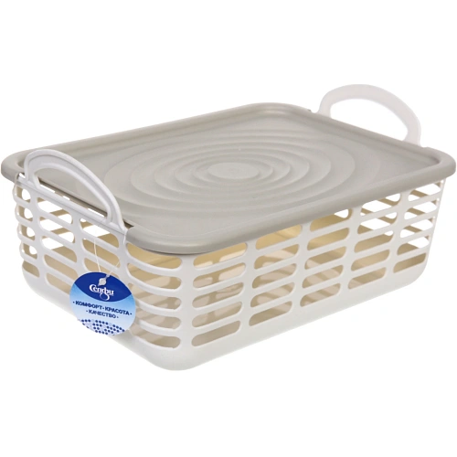 Корзина для хранения с крышкой "ЛАРГО", цвет белый, 33*23,5*16см (лейбл Селфи)