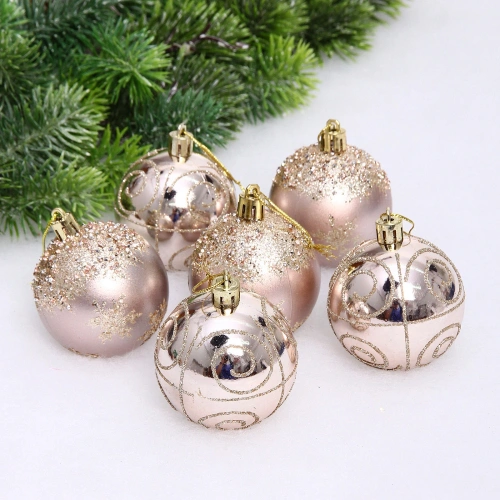 Набор шаров "Снежный тепет" 6 см (в наборе 6 шт), Шампань