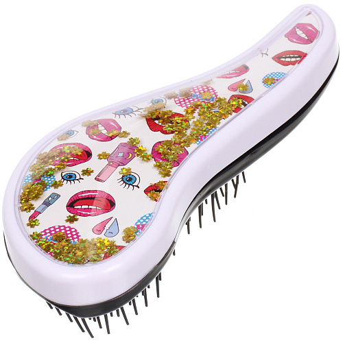 Расческа массажная компактная КАЛИСТО, блестки, микс 4 дизайна, 187,5см (PVC коробка)_9