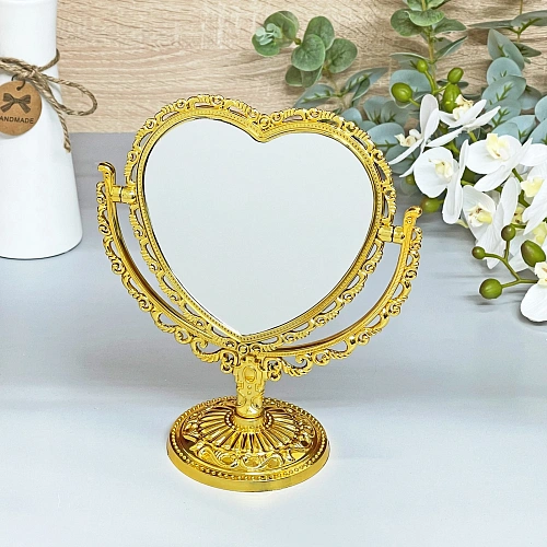 Зеркало настольное в пластиковой оправе "Версаль - Сердце", цвет золото, двухстороннее, с увеличением, 21см 