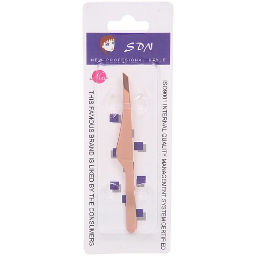 Пинцет для бровей из нержавеющей стали на блистере Bon Kapriz, скошеный, цвет золото, 9,5см_2