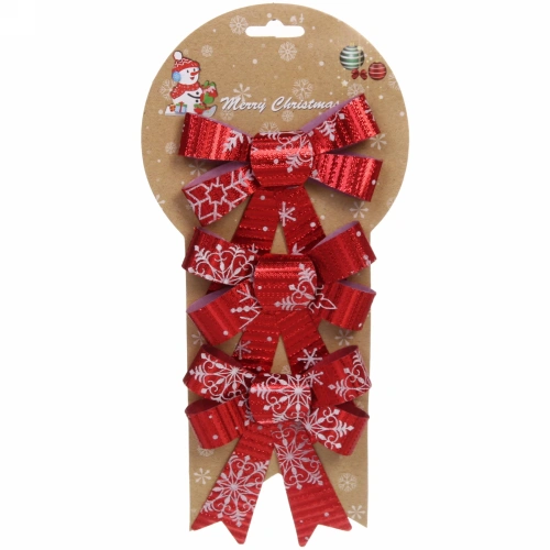 Бант на ёлку "Снежинка" 10*12 см (набор 3шт), Красный
