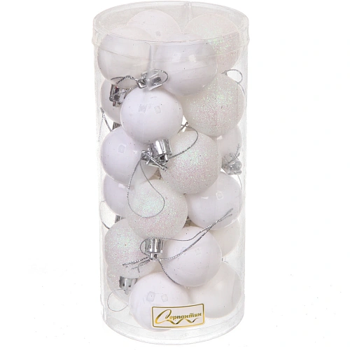 Новогодние шары 4 см (набор 24 шт) Микс фактур, белый_3