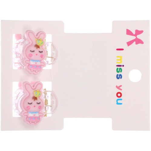 Заколки – крабы детские для волос 2шт на блистере «МАРЦИПАН», Розовый зайка, 1,2см