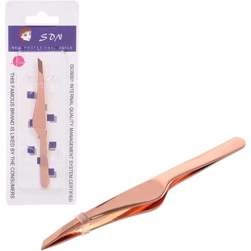 Пинцет для бровей из нержавеющей стали на блистере "Bon Kapriz", скошеный, цвет золото, 9,5см