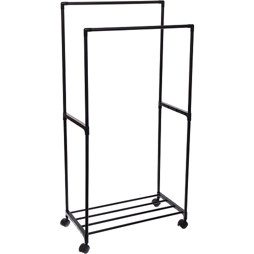 Вешалка гардеробная напольная на колёсах с блокировкой двойная "ПЕРФЕКТХАУС", цвет черный, нагрузка до 15 кг, 57.5*30*115см