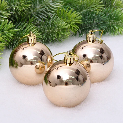 Новогодние шары 6 см (набор 3 шт) "Глянец", шампань