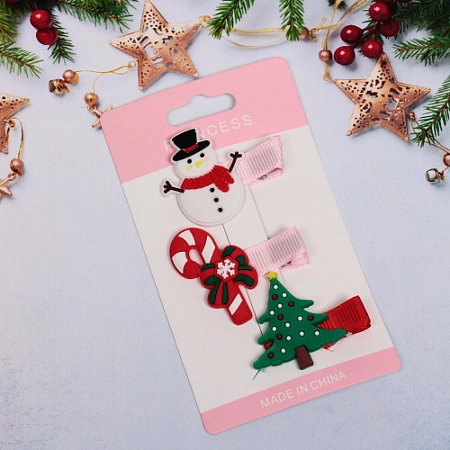 Зажимы для волос 3шт PodarkiGrad - Новогоднее веселье 3 см_3