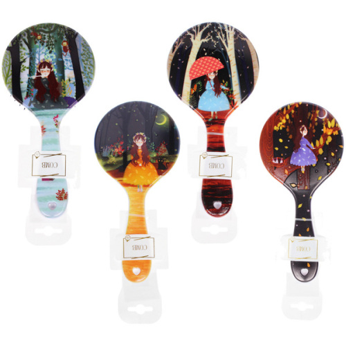 Расческа массажная круглая "Коллекция ИМАНИ - ЭФФЛОДИ", микс 4 дизайна, 22*10см (PVC подвес)