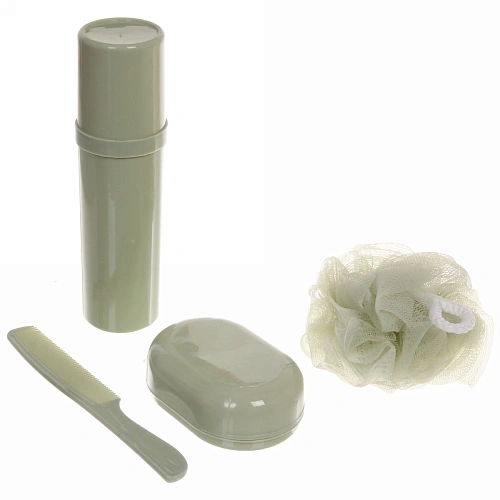 Набор банный дорожный 4шт Traveler - Cactus, (мочалка, футляр 2шт, расческа), микс три цвета, 211,356,5см,_4