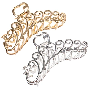 Заколка - краб для волос на блистере "PREMIUM", версаль, цвет серебро и золото, 10см