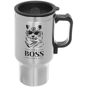 Термокружка 450мл, с подогревом от прикуривателя "BOSS" Тигр  Серп и молот