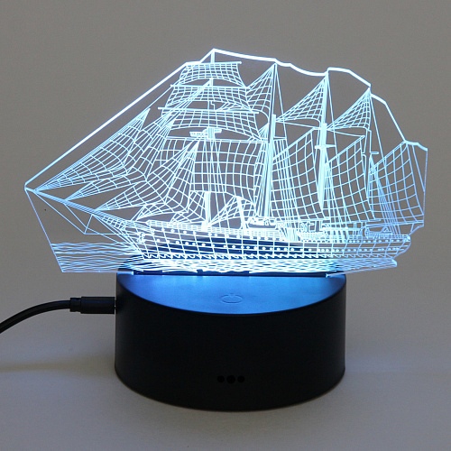 Светильник ночник 3D-Корабль на пластиковой подставке, с включателем USB_4